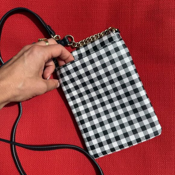 Nanette Lepore Black & White Gingham Faux Leather Phone Wallet Crossbody – New - Picture 12 of 12